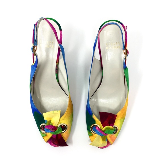 Stuart Weitzman rainbow watercolor peep toe heels - Picture 2 of 8